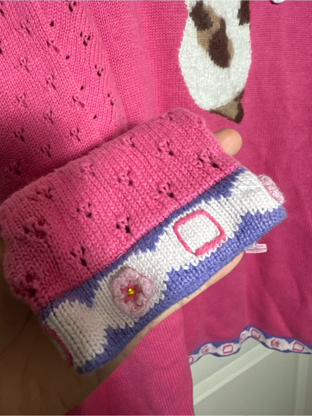 Storybook Knits Pink Embroidered Cat Floral Button V-Neck Cardigan Sweater 1X - Picture 10 of 10